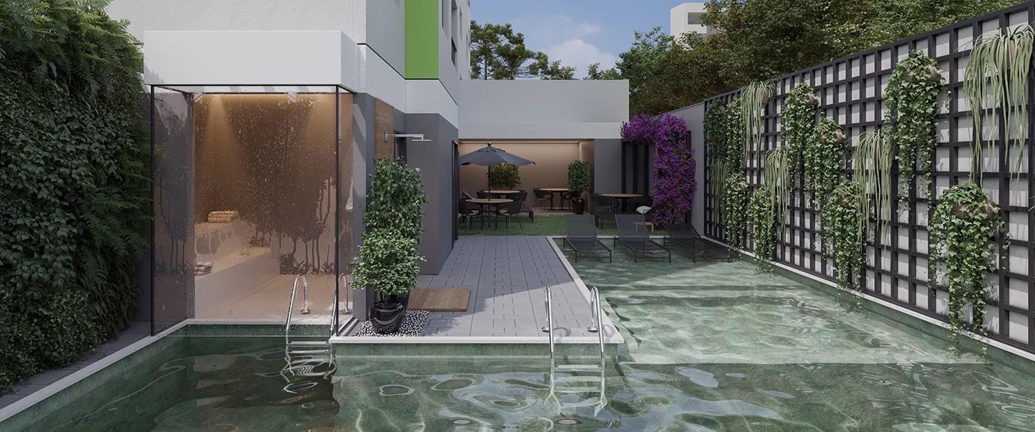 Piscina integrada à sauna do Projeto Barra Funda